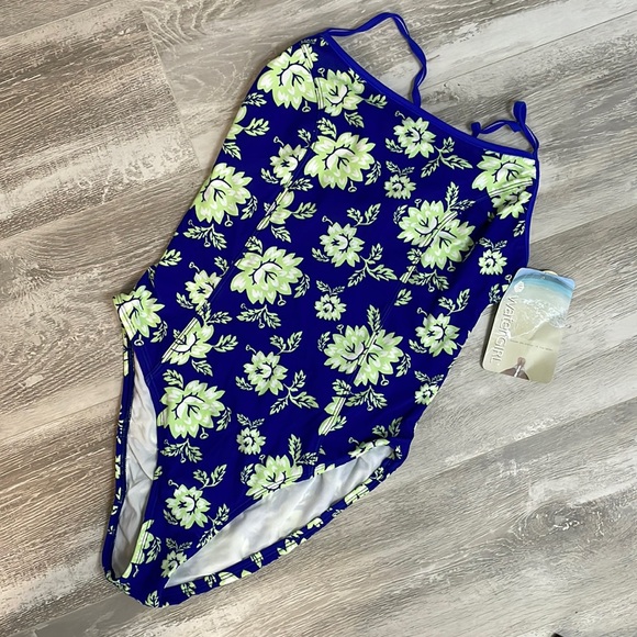 NWT Water Girl Slide T 1 Piece Blue Green Floral Swimsuit XL - Picture 1 of 6